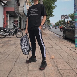 Quần thun dài ống suông sọc