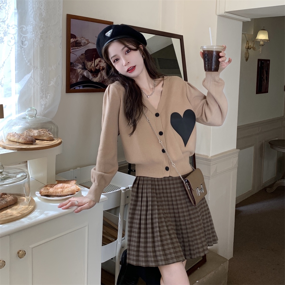 Xiaozhainv Áo Khoác Cardigan Dệt Kim Tay Dài In Hình Trái Tim Thời Trang Hàn Quốc Cho Nữ | BigBuy360 - bigbuy360.vn