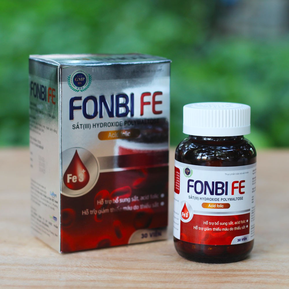 Sắt bầu hữu cơ Fonbi Fe Hộp 30 viên giúp bổ sung sắt axit Folic Hàng Chính Hãng Công Ty