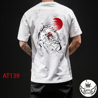 Siêu sale Áo thun nam ngắn tay không cổ unisex in công chúa sói AT139D