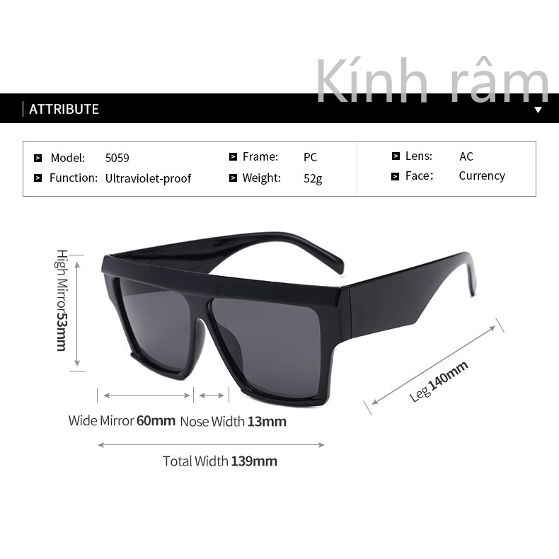 Kính mát gọng vuông bản to thời trang cho nữ