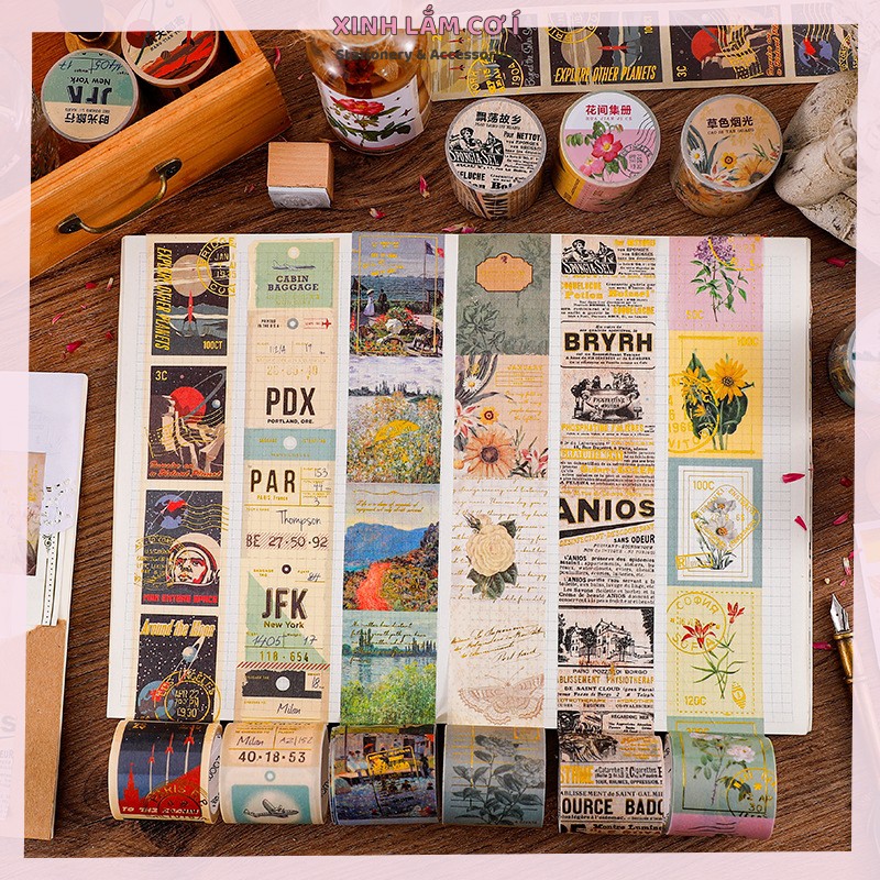 Cuộn Washi Tape Vintage Trang Trí Sổ Siêu Cá Tính [Xinh Lắm Cơ Í]