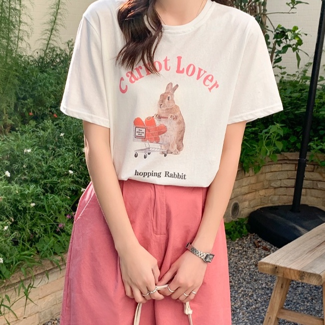 Áo Thun Cotton Xám Nguyên Chất Ngắn Tay In Hoạt Hình Thời Trang Mùa Hè Năng Động 51476