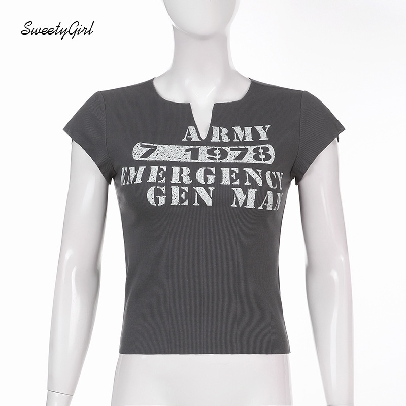 Áo Thun Ngắn Tay Cổ Chữ V In Chữ Thời Trang 2022 Cho Nữ