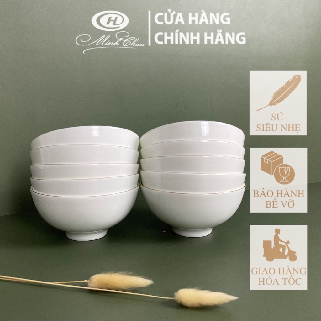 [Sứ Siêu Nhẹ] Bộ Bát Cơm Sứ Xương Viền Vàng - C02 - Sứ Minh Châu