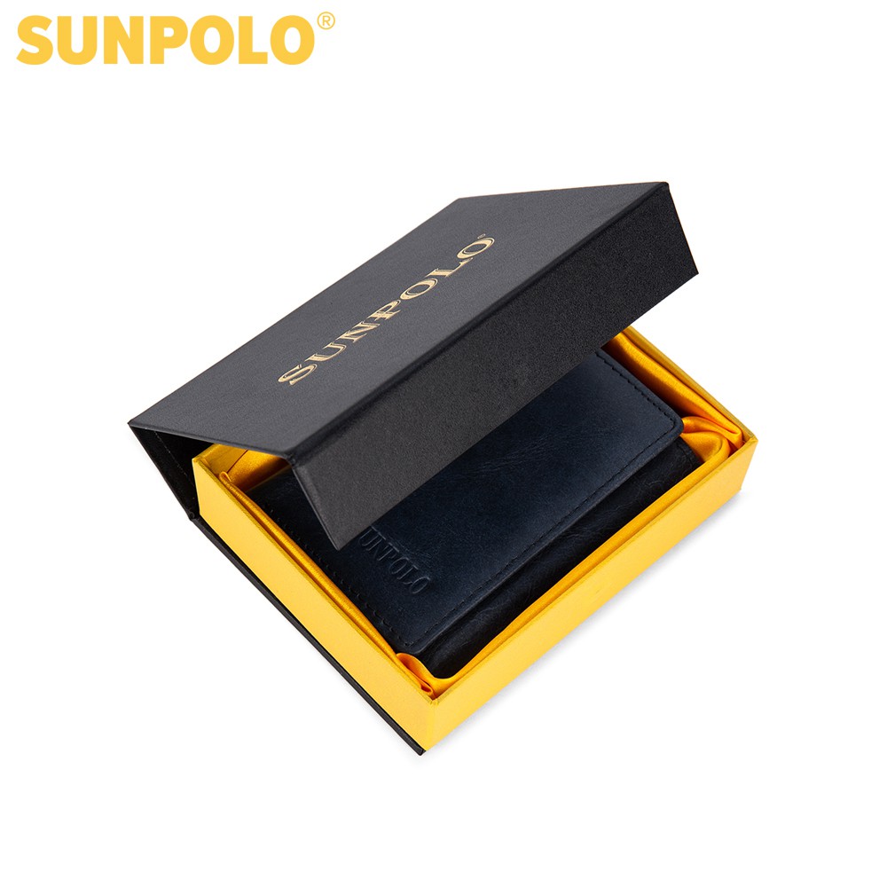 Ví gấp ba nam da bò SUNPOLO Đen Xanh Đỏ - WSTF51