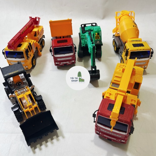 Combo 6 xe công trình siêu to cho bé, set 6 xe công trình chạy đà cỡ lớn, mô hình xe ủi, xe ben, xe cẩu, máy đào cho bé