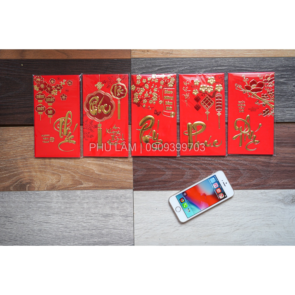 [HCM - GIÁ SĨ] combo 6 BAO LÌ XÌ GIẤY ĐỎ TRUYỀN THỐNG IN NỔI 3D MẠ VÀNG CỰC ĐẸP 16CMX9CM NHIỀU MẪU THA HỒ LỰA CHỌN