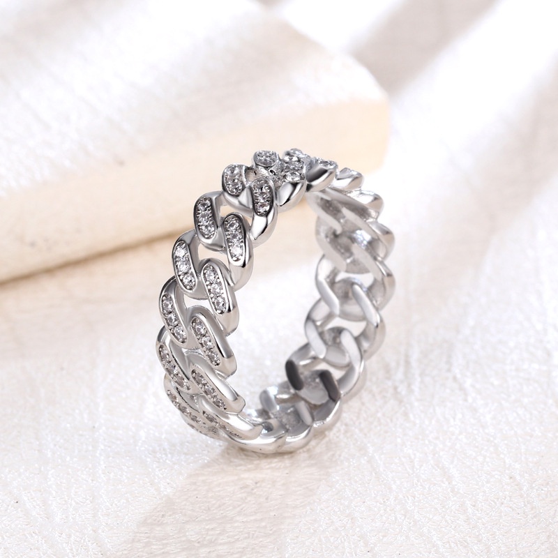 Nhẫn Đính Đá Zircon 7mm Phong Cách Hiphop Cho Nam Và Nữ