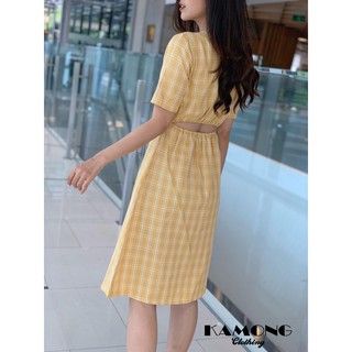 [HÌNH THẬT] Đầm maxi caro đính nút dừa (Vàng)