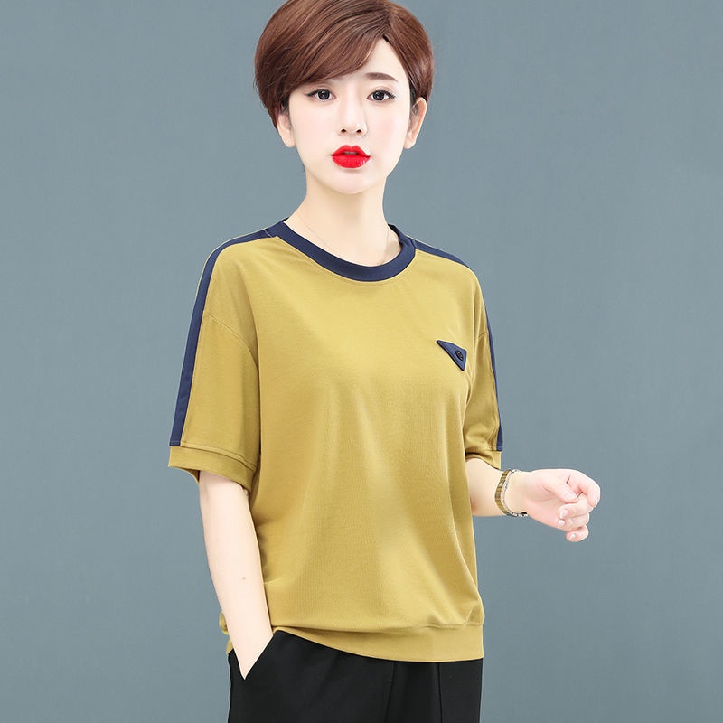 Áo thun tay ngắn cổ tròn plus size cho phụ nữ trung niên