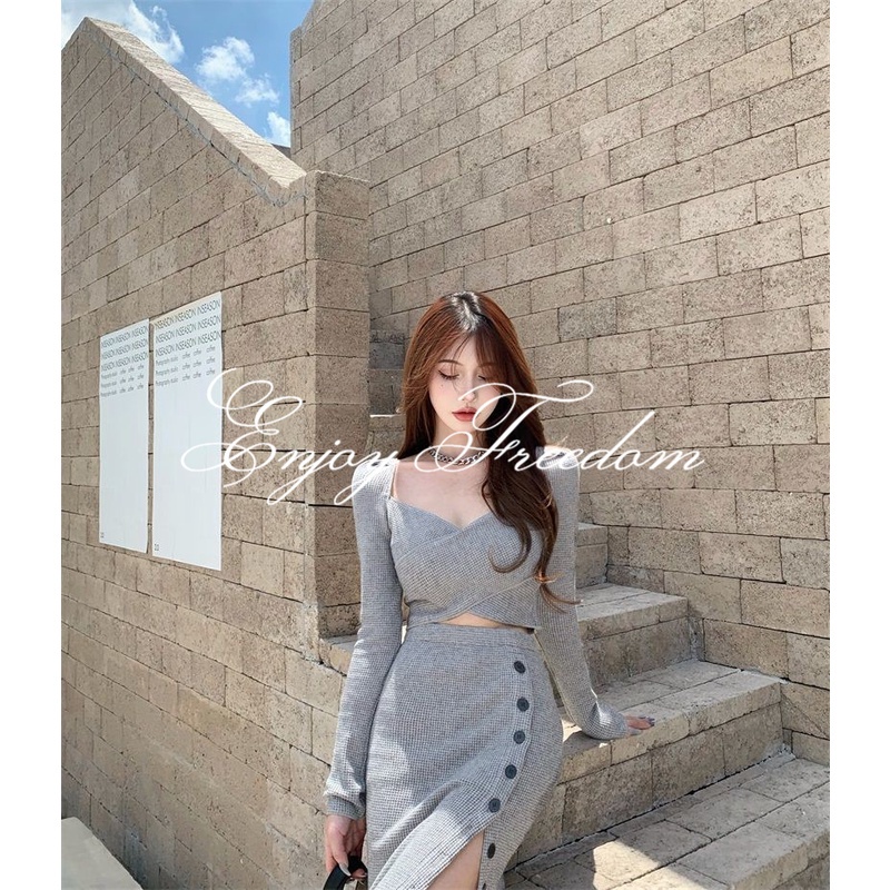 Enjoy Freedom Bộ Áo Phối Chân Váy Ôm Hông Thời Trang Thu Đông 2022 Mới Mẻ Gợi Cảm