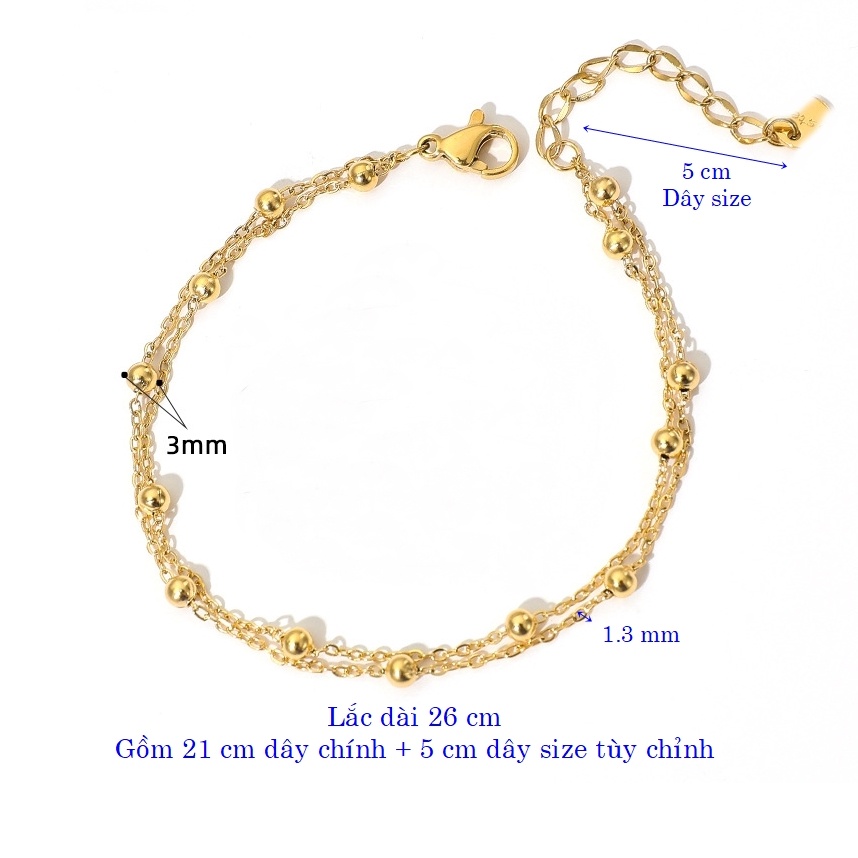 Lắc chân titan nữ dây bi tròn 2 lớp cá tính sáng màu không đen gỉ