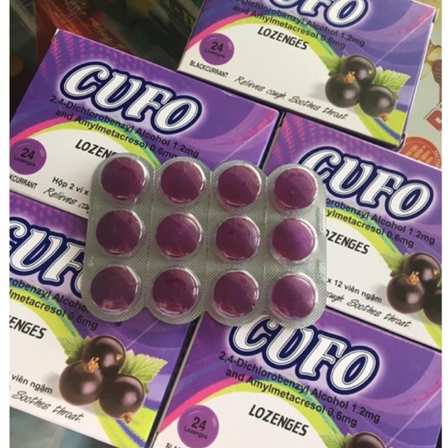 Kẹo Ngậm ho giảm rát họng vị trái cây Cufo hộp 2 vỹ x 12 viên ngậm