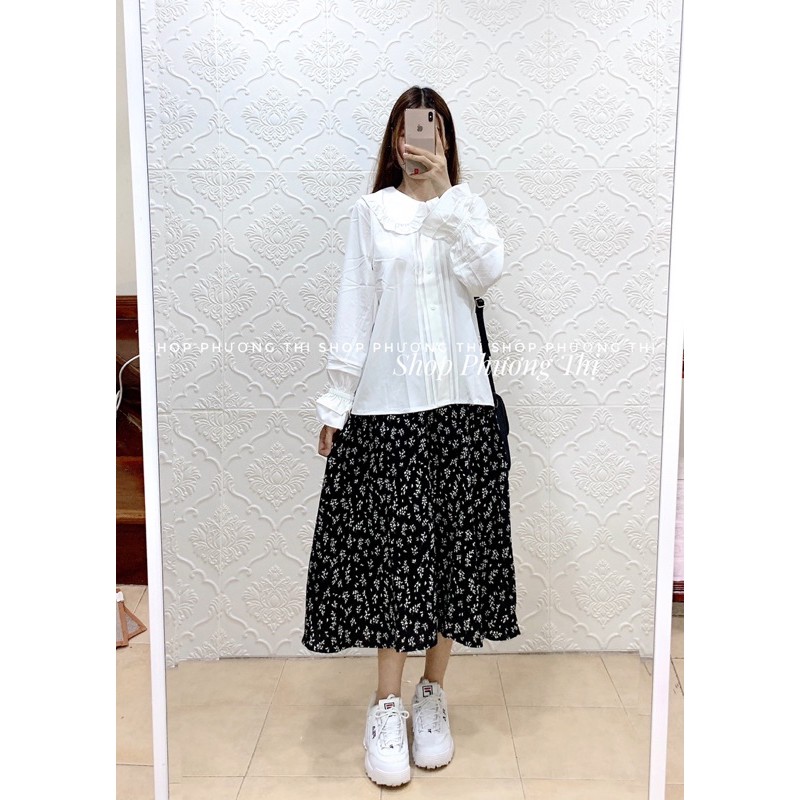 Chân váy hoa nhí vintage dáng dài qua gối 2 màu (video/sẵn/hình thật) | BigBuy360 - bigbuy360.vn