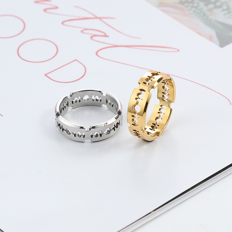 Nhẫn hình lưỡi 6mm bằng thép không gỉ thời trang hoàn toàn mới, nhẫn nam và nữ bằng thép titan phong cách retro.
