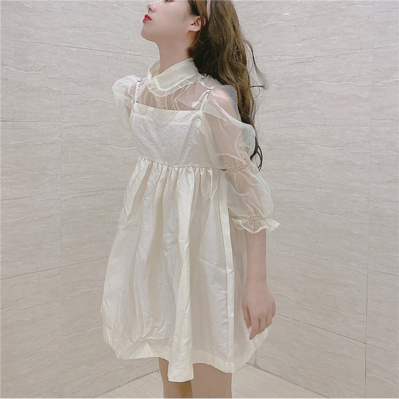 (Order) Đầm Ulzzang babydoll áo sơ mi voan cổ búp bê dễ thương