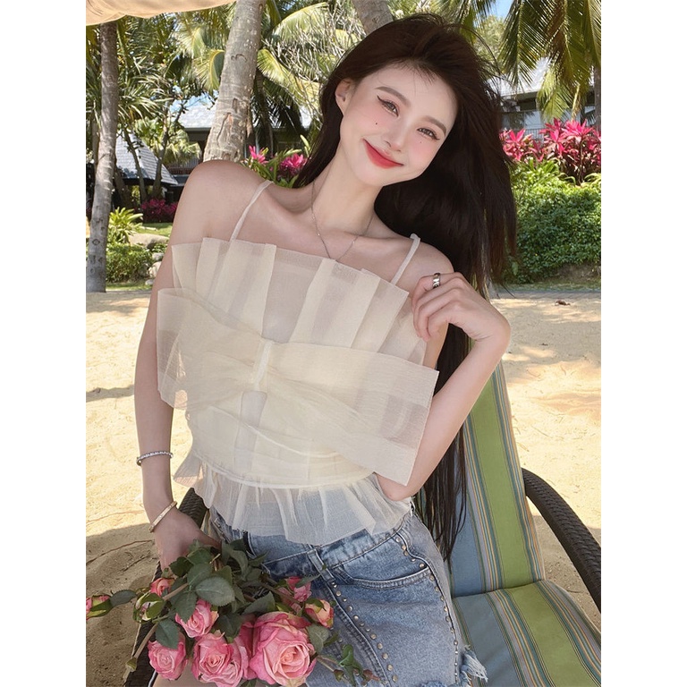 Áo Hai Dây Đính Nơ Quyến Rũ Hợp Thời Trang Cho Nữ