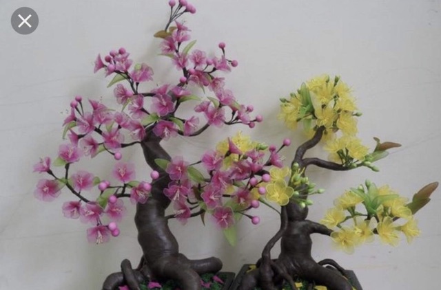 Combo nguyên liệu, dụng cụ làm hoa đào bonsai bằng vải voan