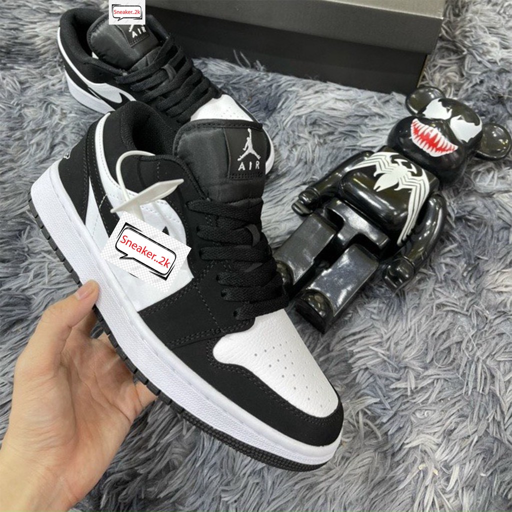 Giày jordan cổ thấp đen trắng, Sneaker nam nữ cổ thấp panda full bill, box