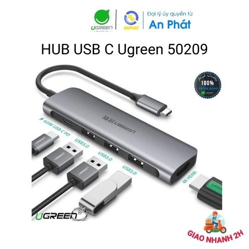 Cáp Chuyển Hub Ugreen 5 In 1 USB Type C Sang HDMI + USB 3.0*3 + PD Ugreen 50209 - Chính Hãng Việt Nam