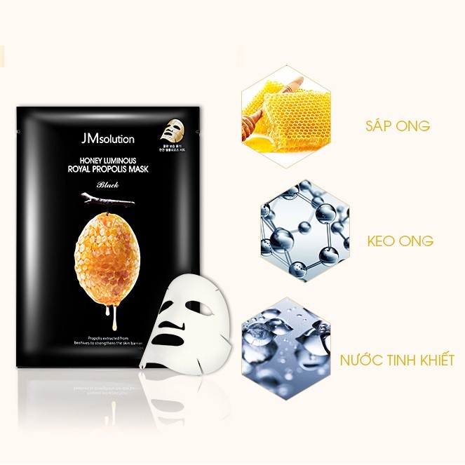 Combo 5 Mặt Nạ giấy sáp ong Jm Solution Honey Luminous Royal Propolis Mask (Mật Ong) 30ml x 5