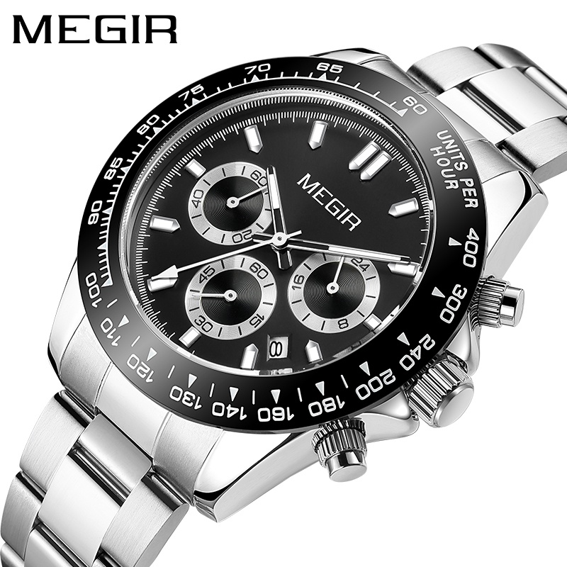 Đồng Hồ Đeo Tay Mặt Tròn Dây Inox Chống Nước Dành Cho Nam MEGIR 8104
