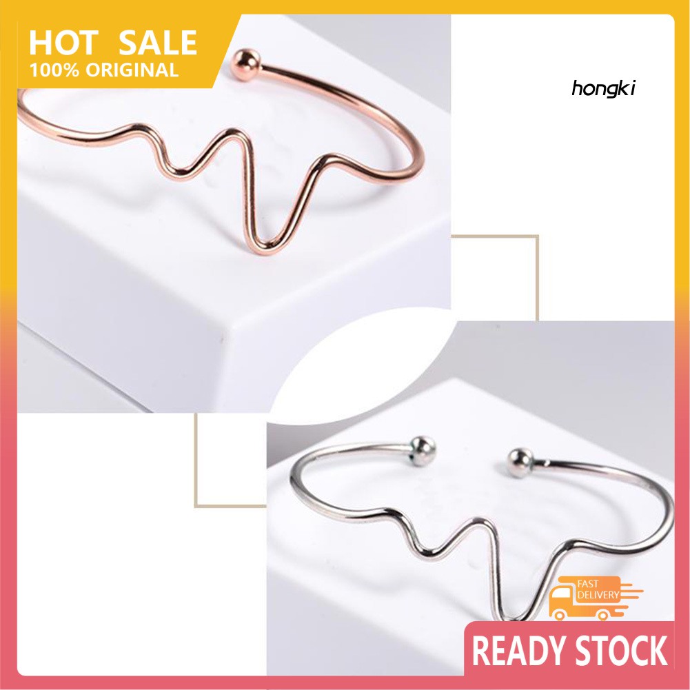 RHYTHM Vòng Tay Hợp Kim Hở Họa Tiết Nhịp Tim Đơn Giản Thời Trang Cho Nữ