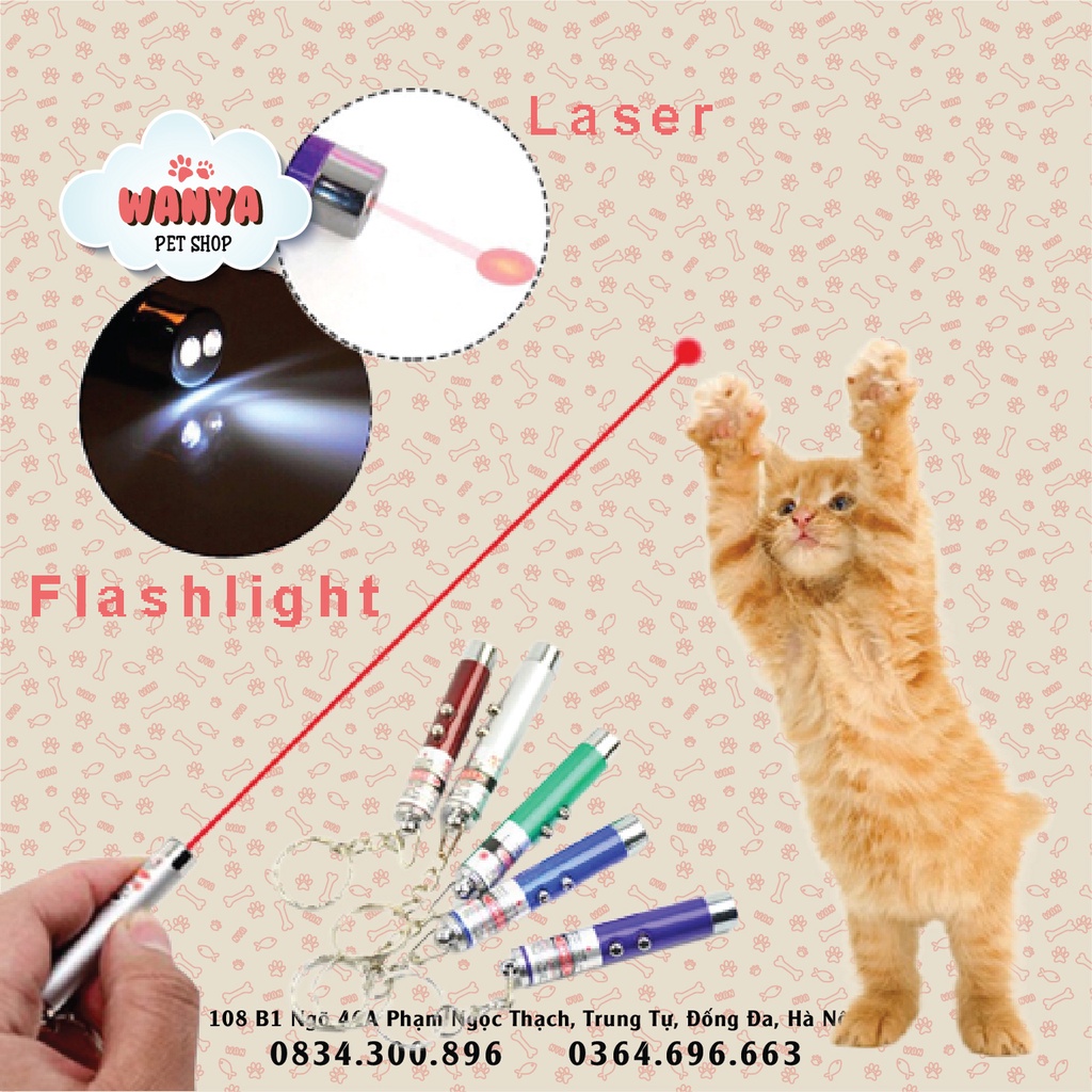 Đồ chơi đèn laze, đèn chiếu sáng 2in1 cho mèo - Đèn laser + Flashlight cho mèo có sẵn pin | Wanya Pet Shop