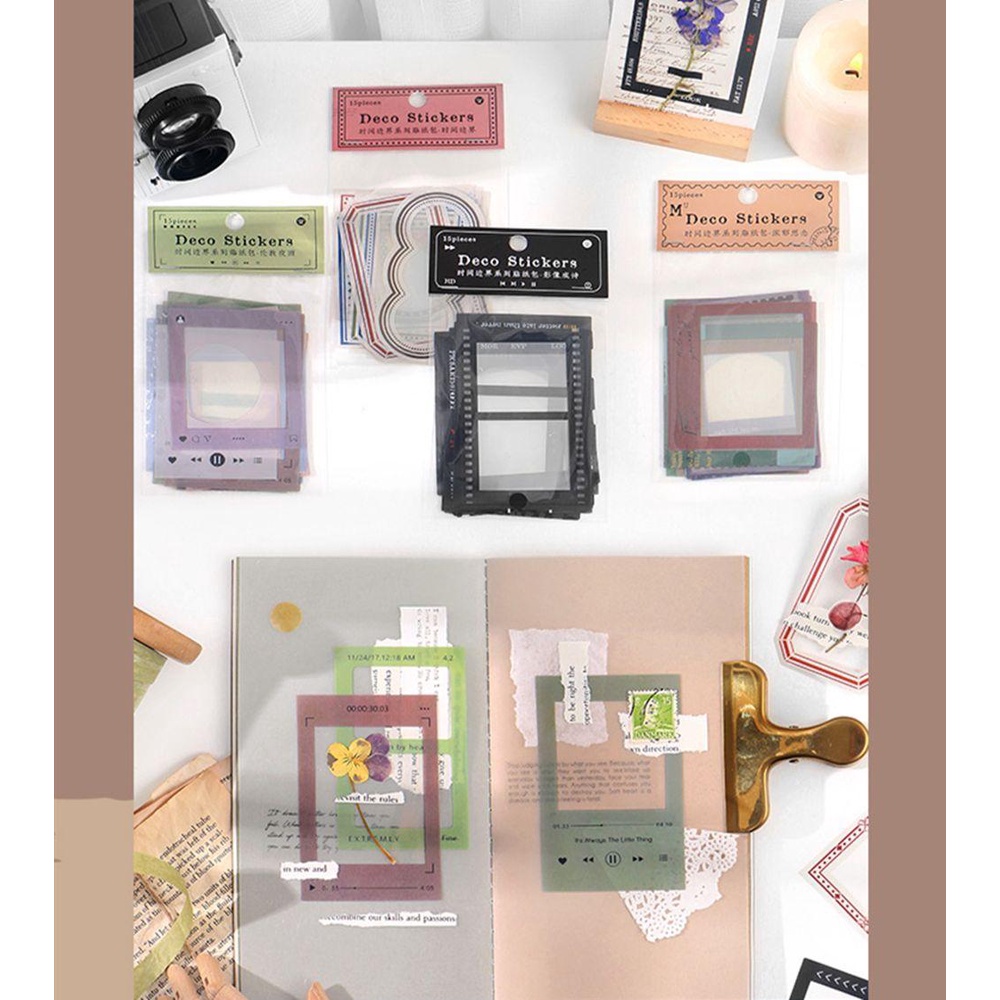 Set 15 Sticker PET Dán Trang Trí Sổ Tay DIY