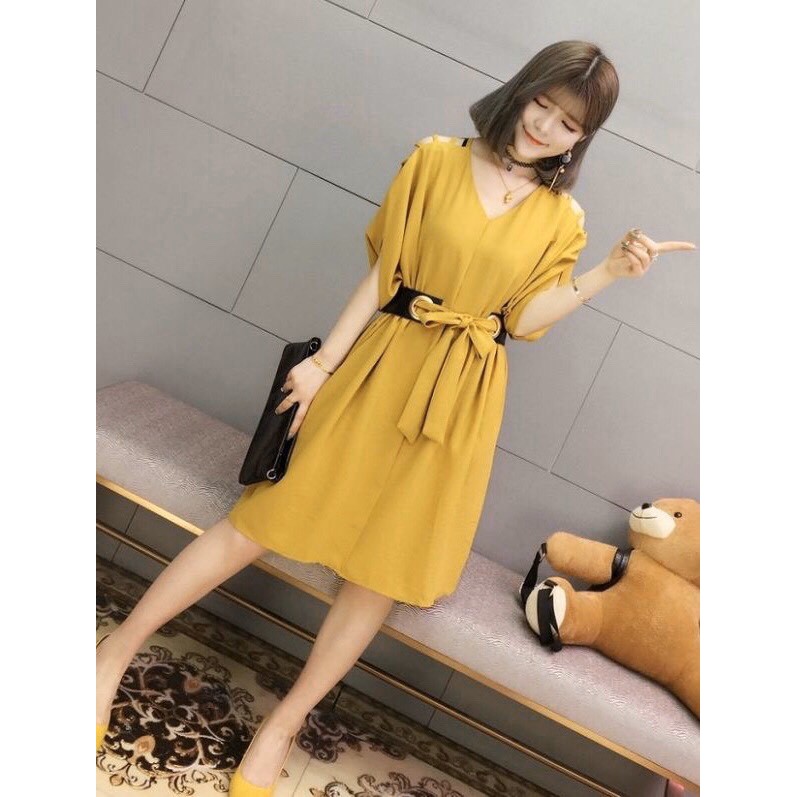 ĐẦM SUÔNG CÁNH DƠI CUT OUT KÈM NỊT