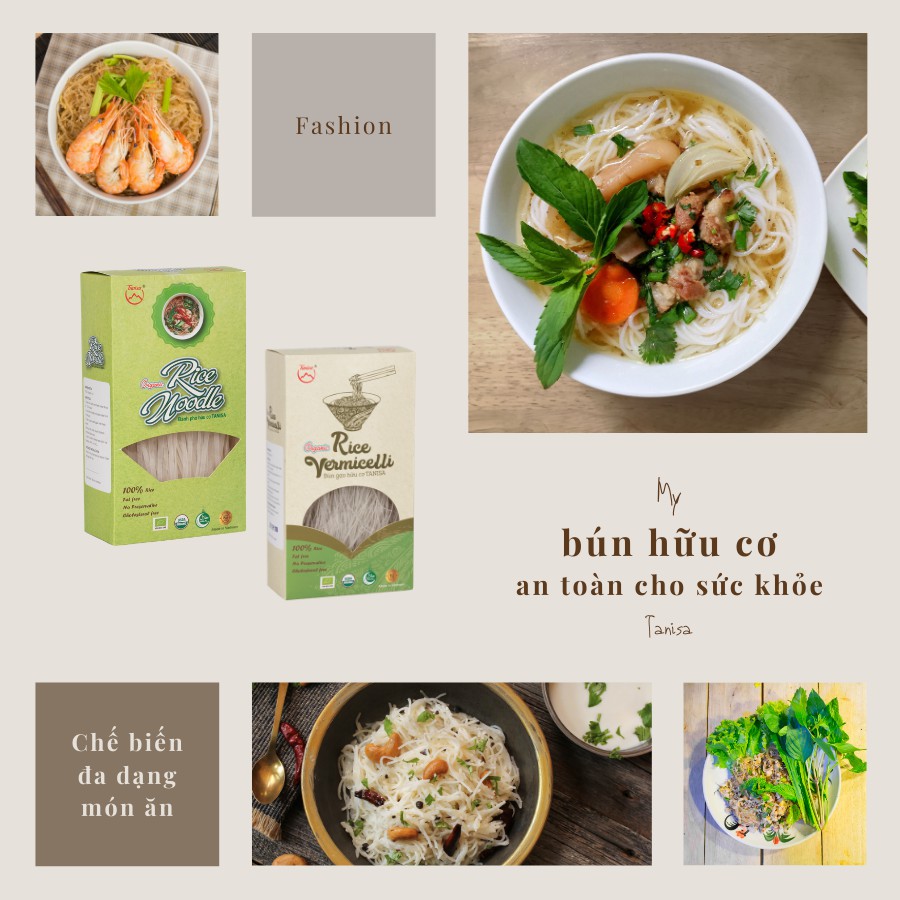 Bún gạo hữu cơ, phở hữu cơ Tanisa 200gr - dai ngon bổ dưỡng, không chất bảo quản, tốt cho sức khỏe, phù hợp với người ăn