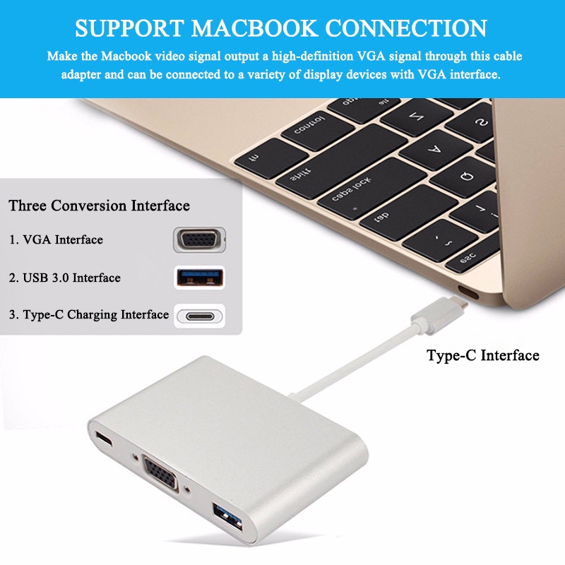 Đầu chuyển đổi USB 3.1 Loại C sang VGA+USB 3.0+PD 3 trong 1 chất lượng cao | BigBuy360 - bigbuy360.vn