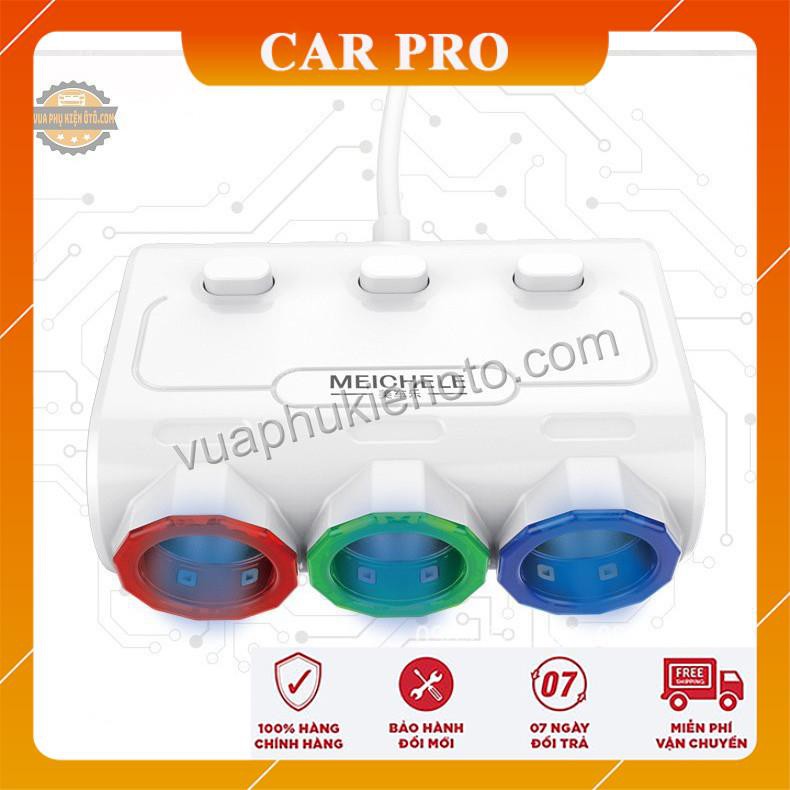  Bộ chia tẩu sạc oto, xe hơi cao cấp 3 tẩu - 2 cổng USB Meichele - CAR PRO