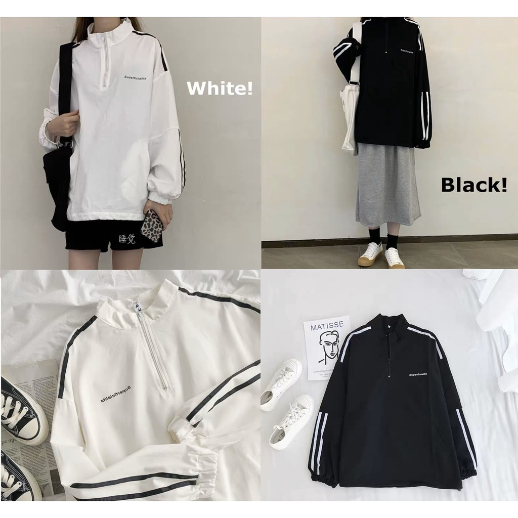 [ Mã FAMAYWA giảm 10K đơn 50K] Áo khoác jacket chui đầu phong cách thể thao 2 màu đen trắng