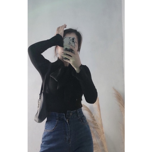 Áo thun gân cổ nơ và áo sơ mi kèm cà vạtDAQUY20áo sơ mi nơ cực sang chảnh full size