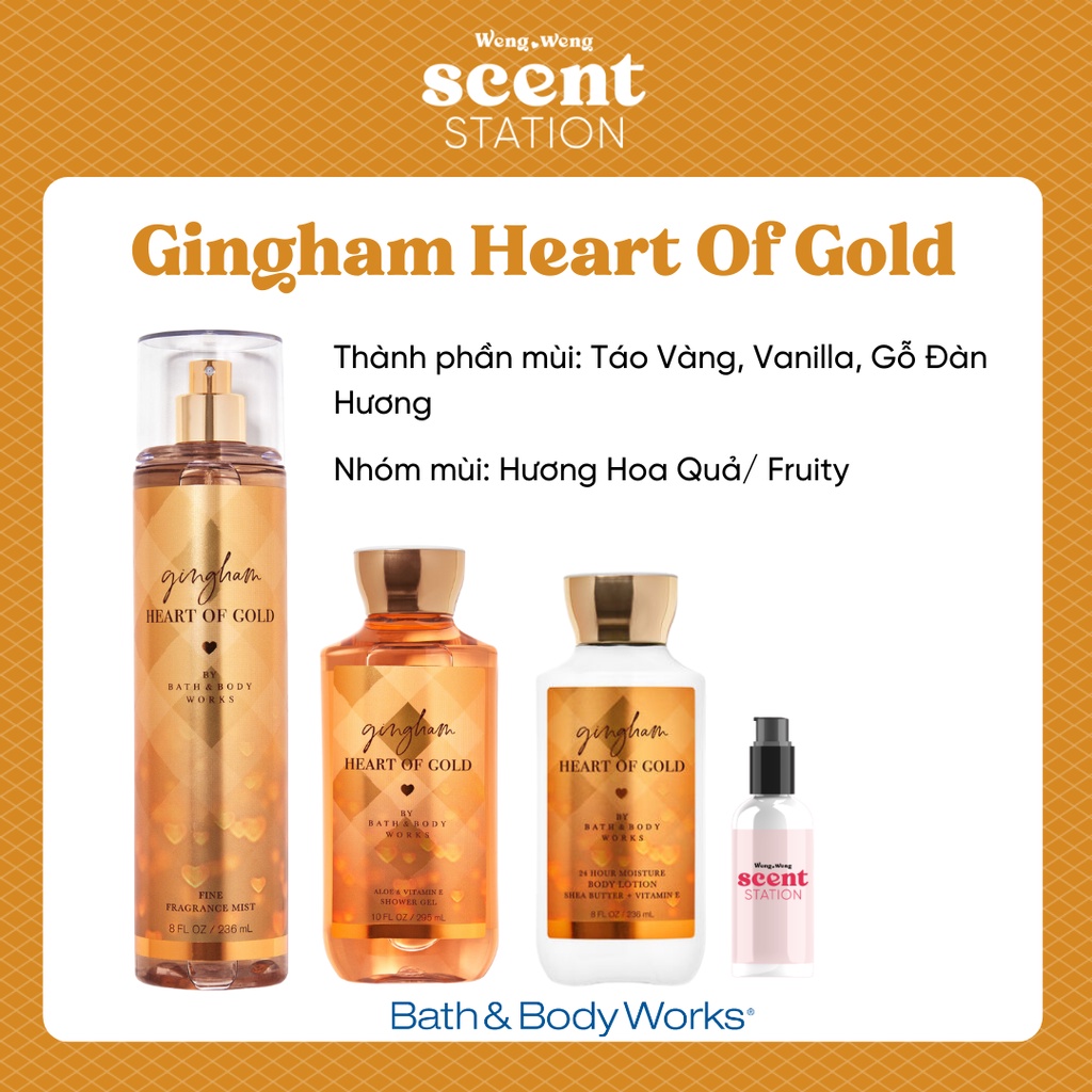 Bộ Sản Phẩm Chăm Sóc Cơ Thể Toàn Diện BBW mùi Gingham Heart Of Gold