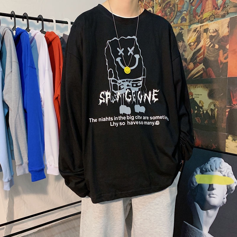 Áo thun tay dài in họa tiết hoạt hình phong cách Nhật Bản thời trang với 3 màu lựa chọn (M-5XL)