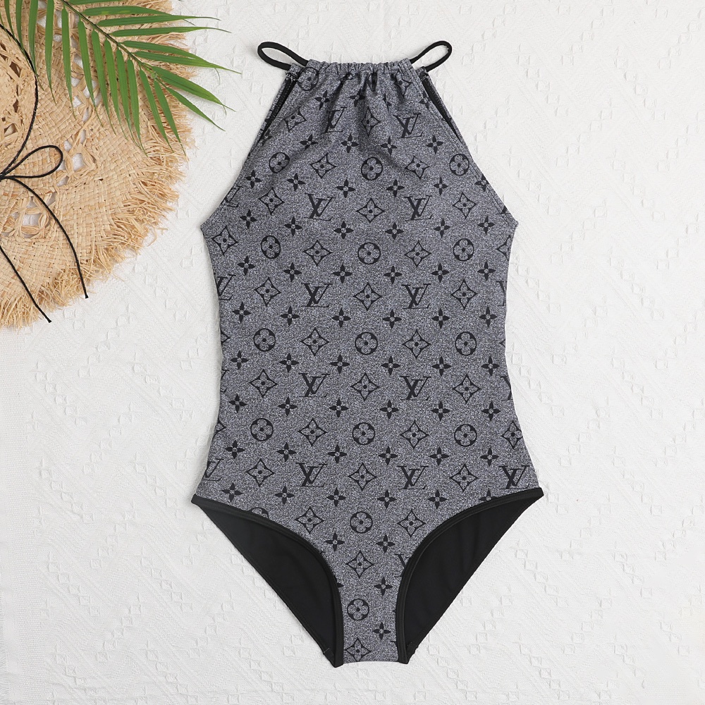 BODYSUIT LV MÀU GHI CỔ TRÒN HỞ LƯNG