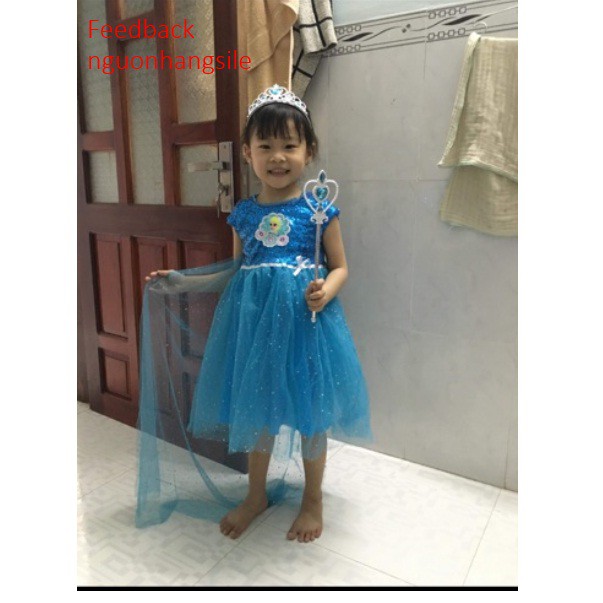 Váy Elsa đã bao gồm tà dài cho bé gái ,váy công chúa hoạt hình hoá trang  E149