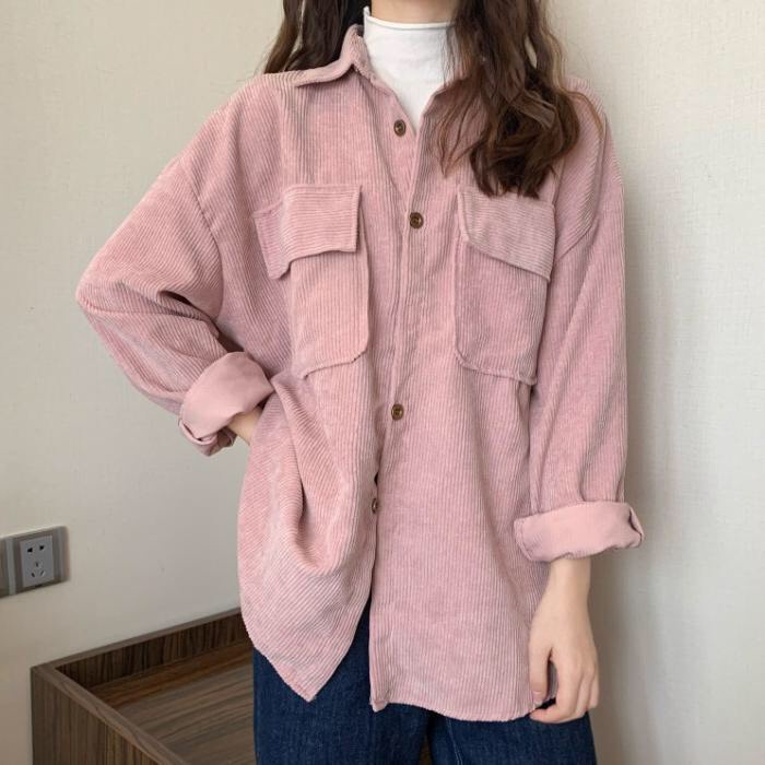 Áo Sơ Mi Nhung Tăm Gân 2 Túi Nút Bấm Form Rộng Unisex Nam Nữ Style Hàn Quốc Ulzzang KUN | WebRaoVat - webraovat.net.vn