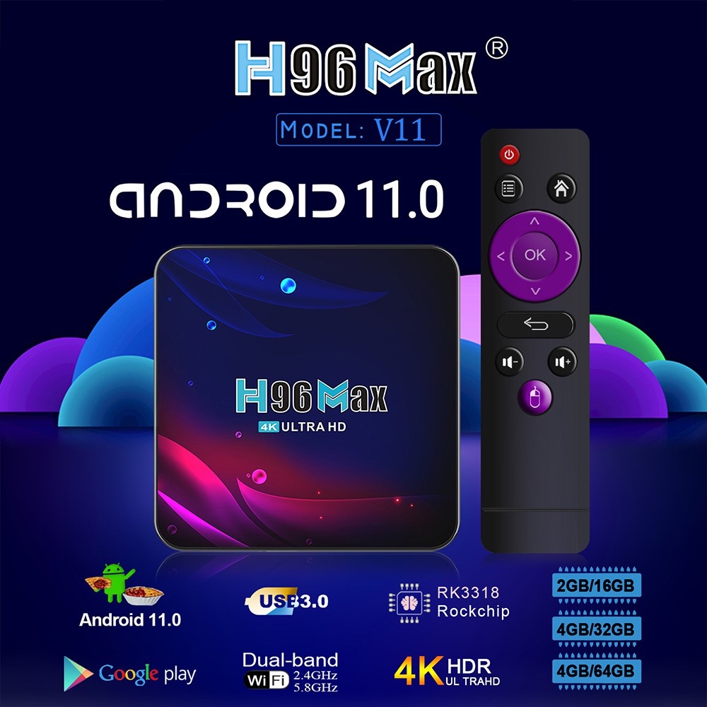 [CAO CẤP ] Android TV Box thông minh H96 Max V11 Android 11 RK3318 2-16GB giọng nói Google 2.4G 5G Wifi 5