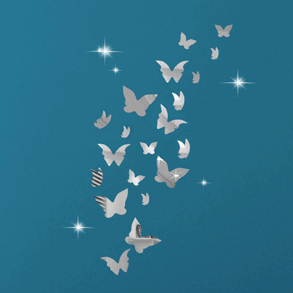 Bộ 20 Miếng Dán Tường Acrylic Hình Bướm 3D Tráng Gương Trang Trí Phòng Ngủ/Phòng Khách