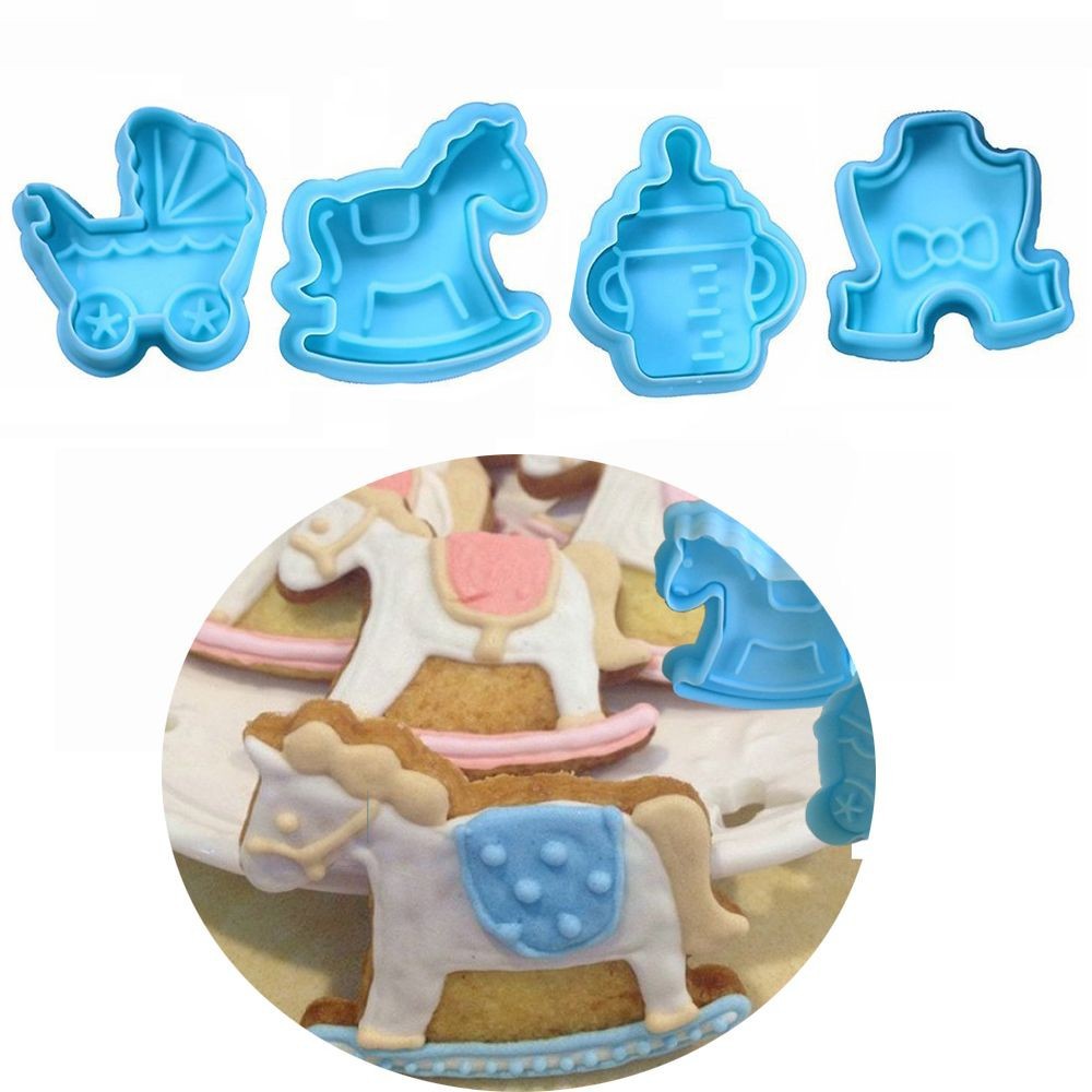 4Pcs Baking Tool Plunger Pastry Mould Fondant Cookie Cutter Baby Biscuit Mold