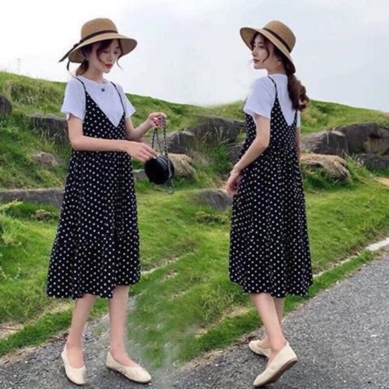 đầm bigsize thiết kế 40kg_120kg mẫu giả yếm chấm bi đẹp lung linh