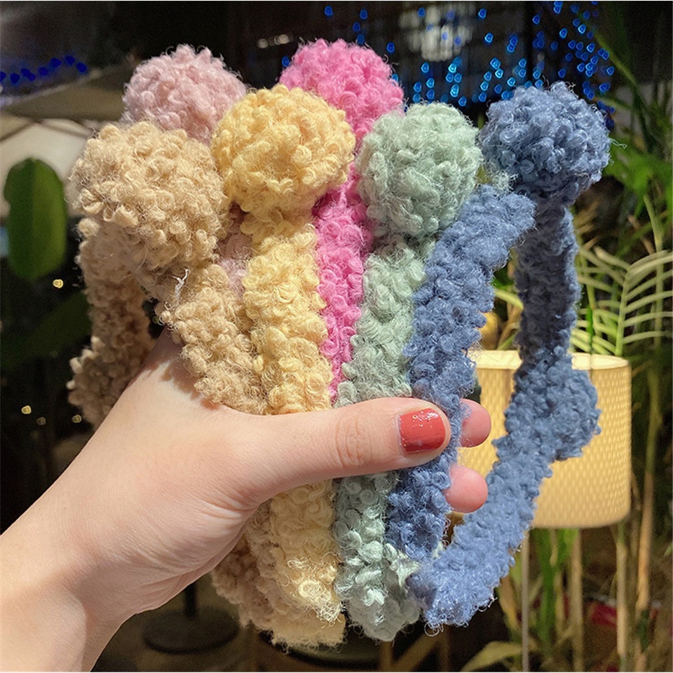 Băng đô cài tóc nhồi bông co giãn hình tai gấu màu kẹo phong cách Hàn cho nữ tắm rửa mặt trang điểm