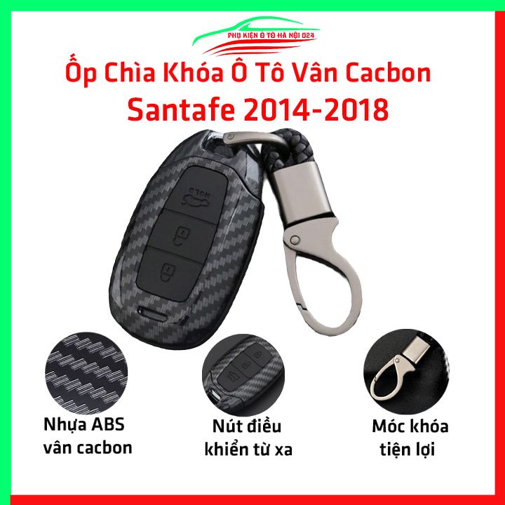 Ốp khóa cacbon Santafe 2014-2018 kèm móc khóa