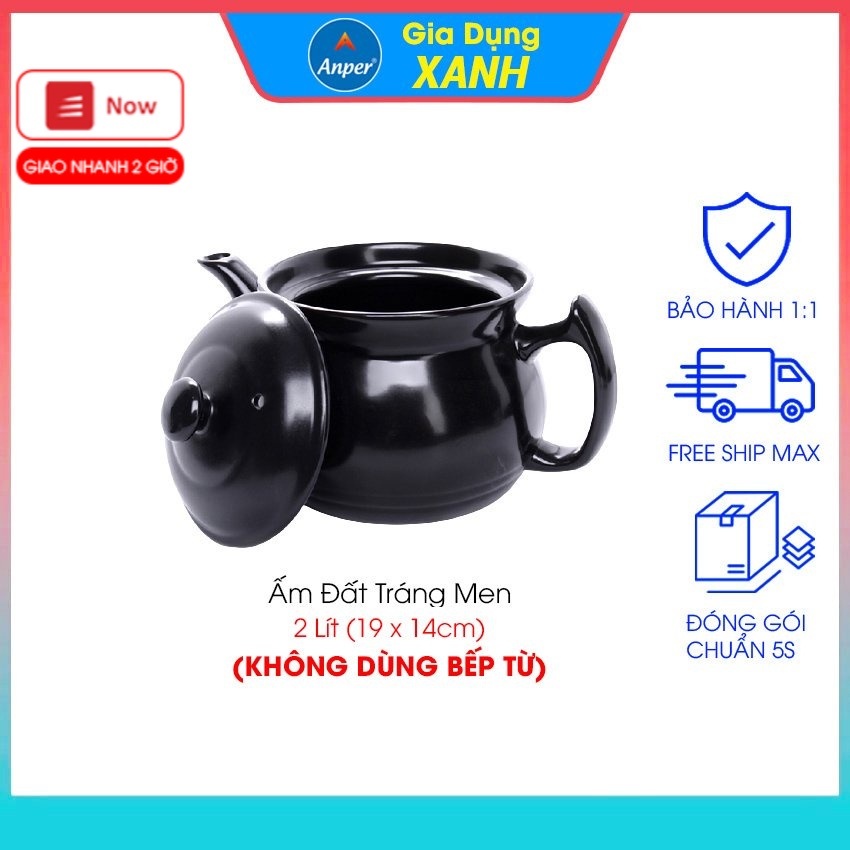 Ấm đất sắc thuốc tráng men 2 L ANPER phong cách hàn quốc (ko bếp từ )