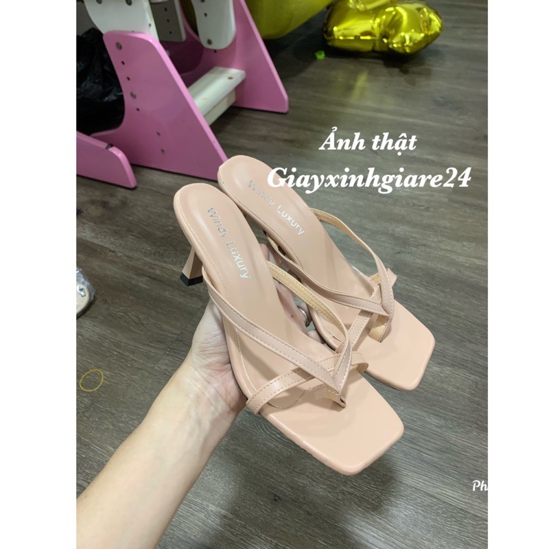 (Fom bé tăng size) Guốc kẹp quai mảnh gót nhọn 6p mũi vuông GK (hàng có sẵn)
