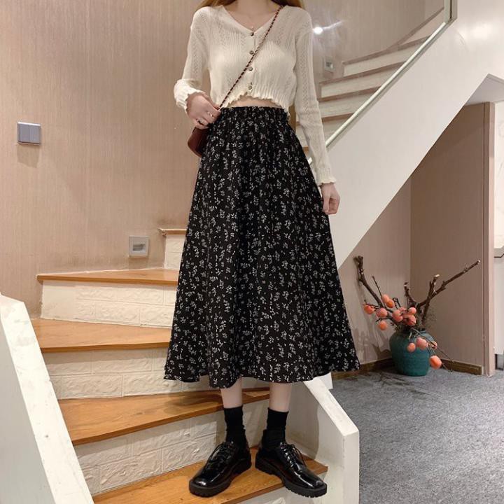 Chân váy hoa nhí vintage dài LyLy Chân váy công sở dài qua gối ulzzang, vải voan, cực xinh yêu CV004 | BigBuy360 - bigbuy360.vn